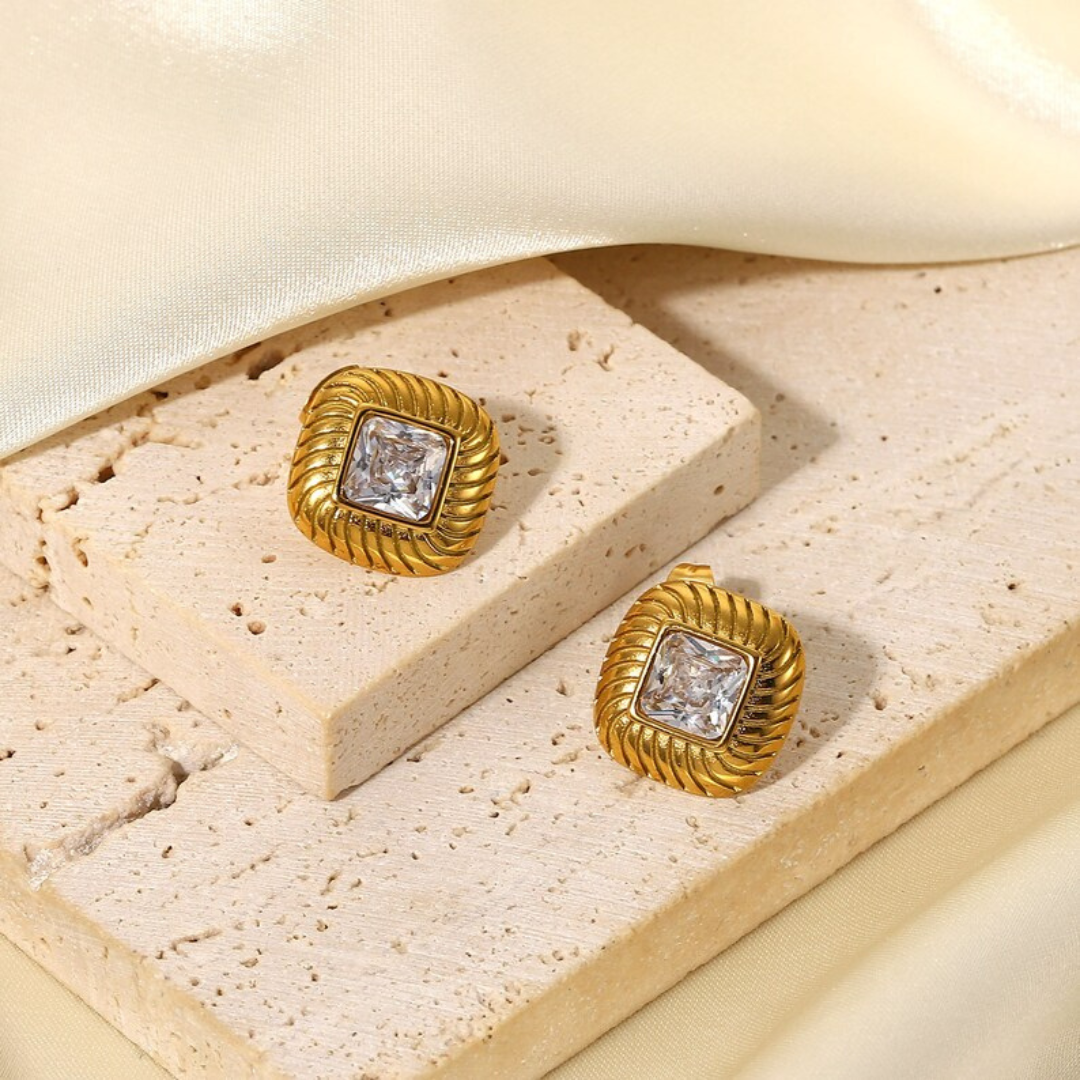 18KT Gold Plated Lozenge CZ Earrings - Atulya Jewellers
