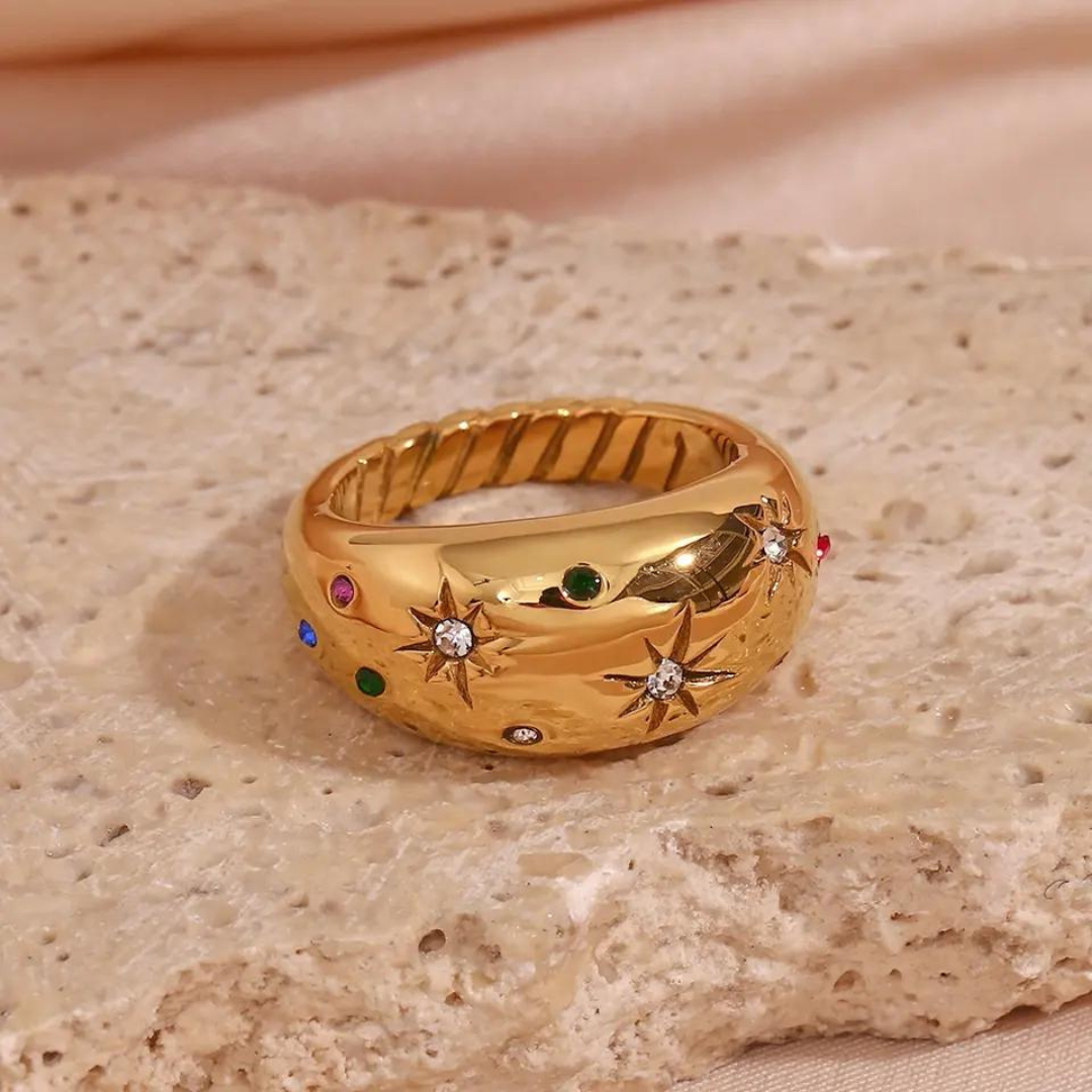 18KT Gold Plated Starburst CZ Ring - Atulya Jewellers