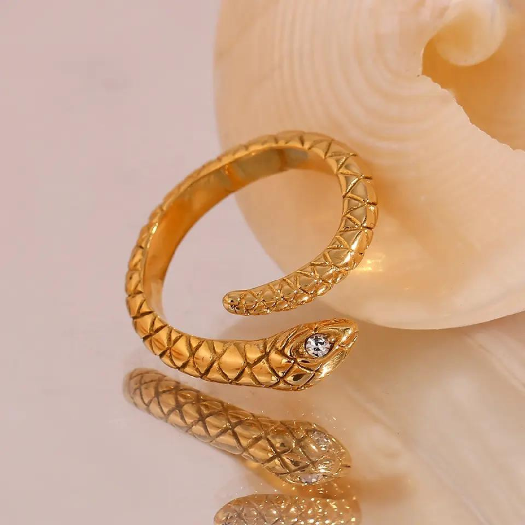 18KT Gold Plated Snake Ring (Re-Sizeable) - Atulya Jewellers