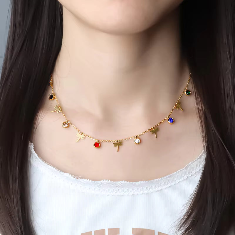 18KT Gold Plated Dragonfly Charms Necklace - Atulya Jewellers