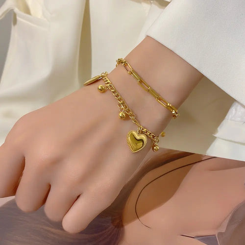 18KT Gold Plated All Over Hearts Bracelet - Atulya Jewellers