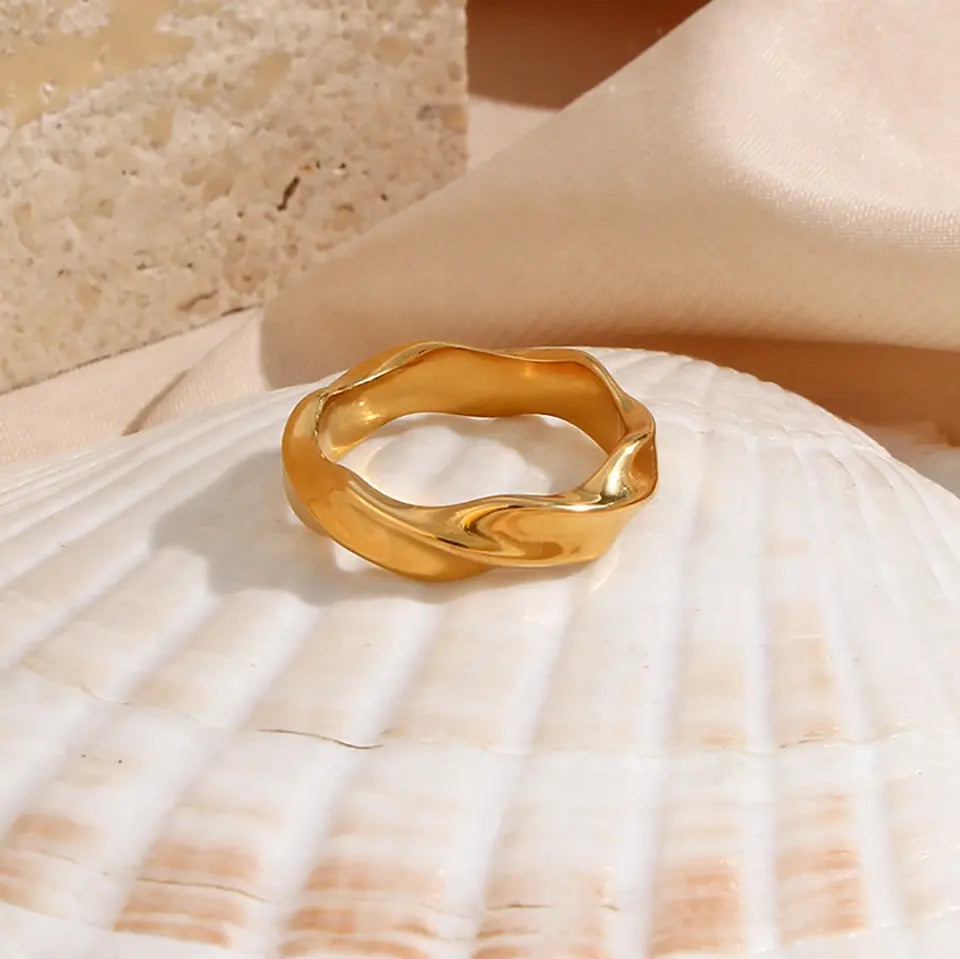 18KT Gold Plated Wave Band Ring - Atulya Jewellers