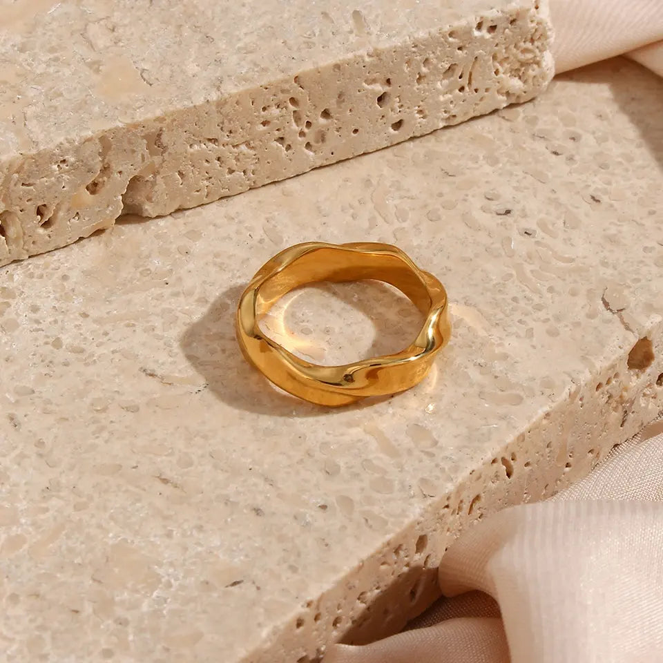 18KT Gold Plated Wave Band Ring - Atulya Jewellers