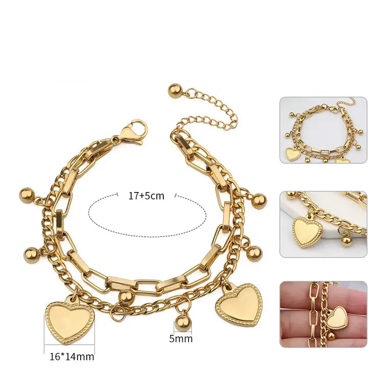 18KT Gold Plated All Over Hearts Bracelet - Atulya Jewellers