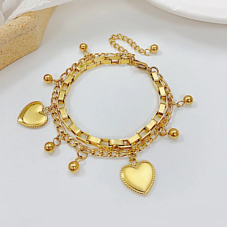 18KT Gold Plated All Over Hearts Bracelet - Atulya Jewellers