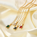 18KT Gold Plated Rectangle Rhinestone Necklace - Atulya Jewellers
