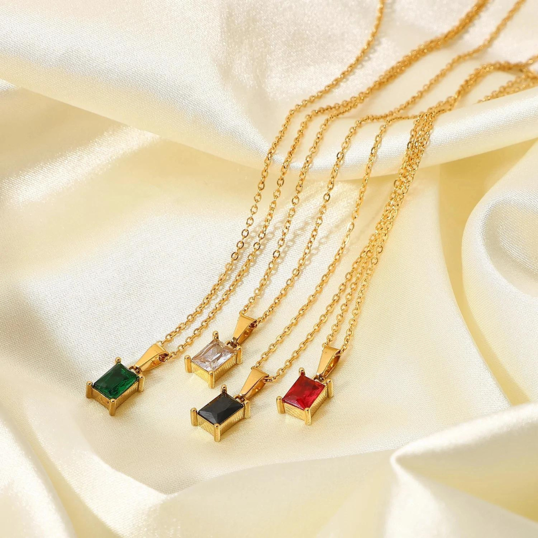 18KT Gold Plated Rectangle Rhinestone Necklace - Atulya Jewellers