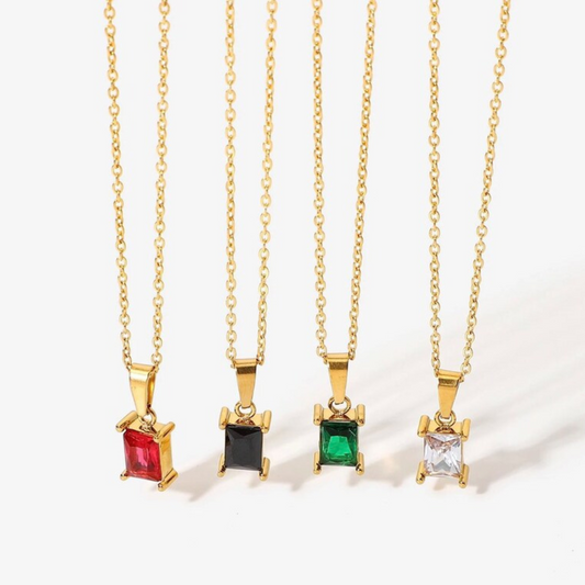 18KT Gold Plated Rectangle Rhinestone Necklace