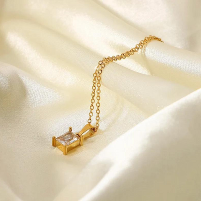 18KT Gold Plated Rectangle Rhinestone Necklace