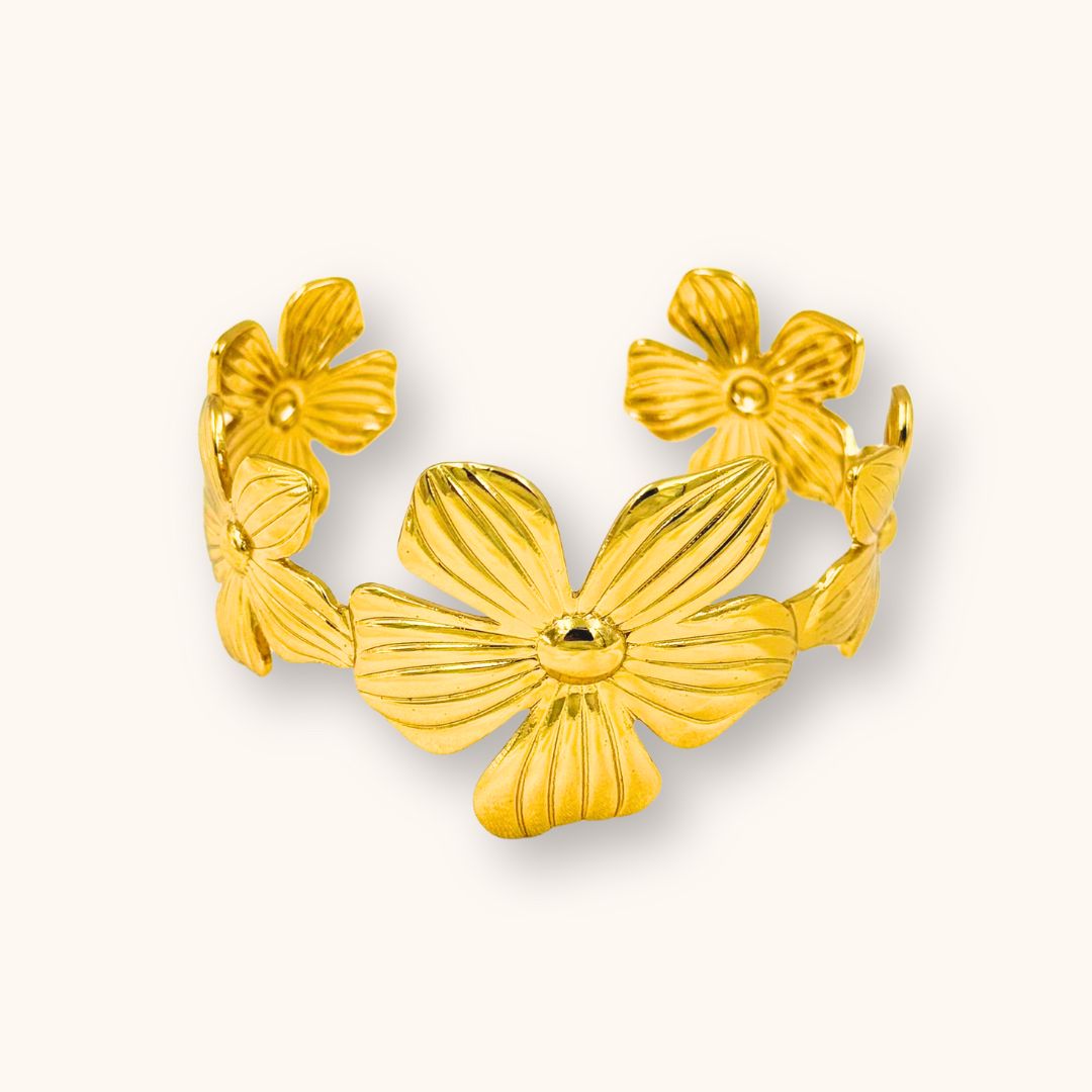 18KT Gold Plated Floral Cuff Bracelet