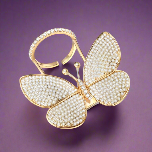 Flying Butterfly Diamond Ring - 18KT Gold Plated (Re-Sizable)