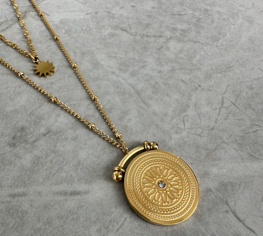 18KT Gold Plated Roman Compass Layered Necklace