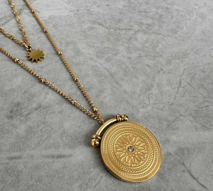 18KT Gold Plated Roman Compass Layered Necklace - Atulya Jewellers