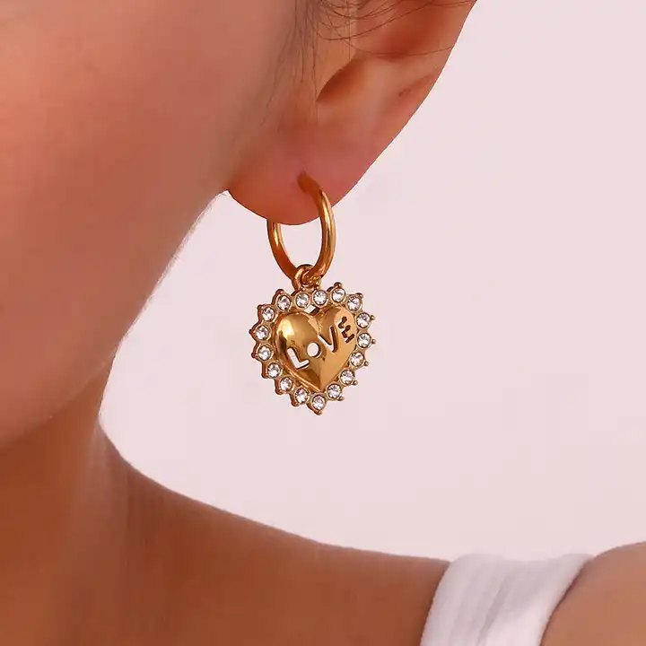 18KT Gold Plated Love CZ Earrings - Atulya Jewellers