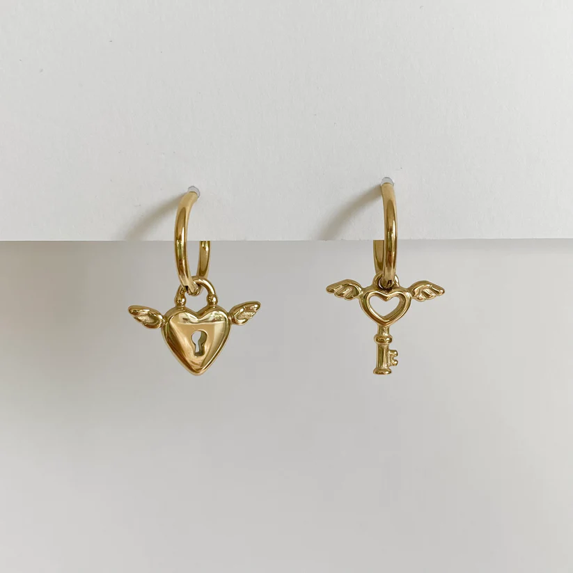 18KT Gold Plated Heart Lock Earrings