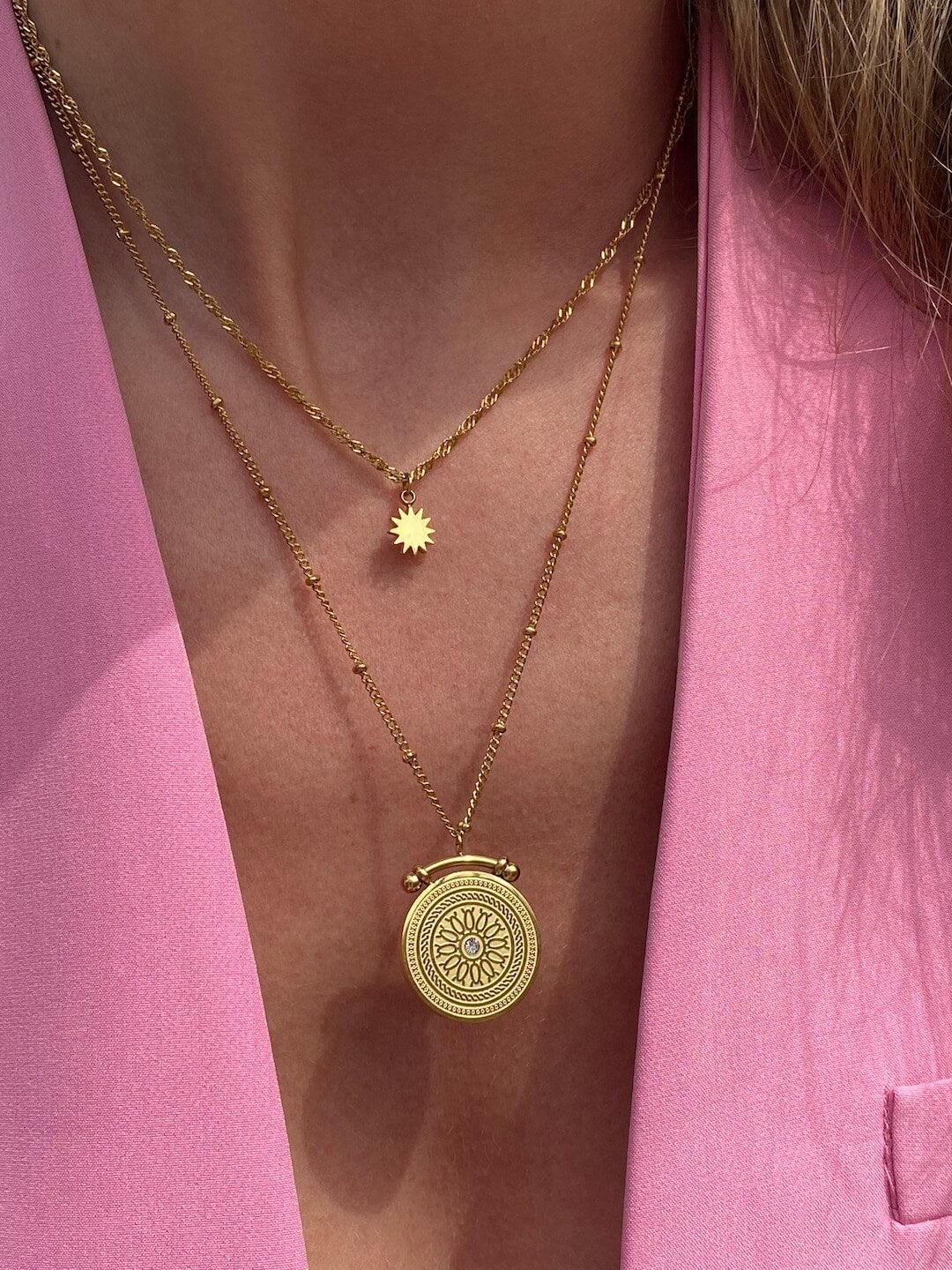 18KT Gold Plated Roman Compass Layered Necklace - Atulya Jewellers