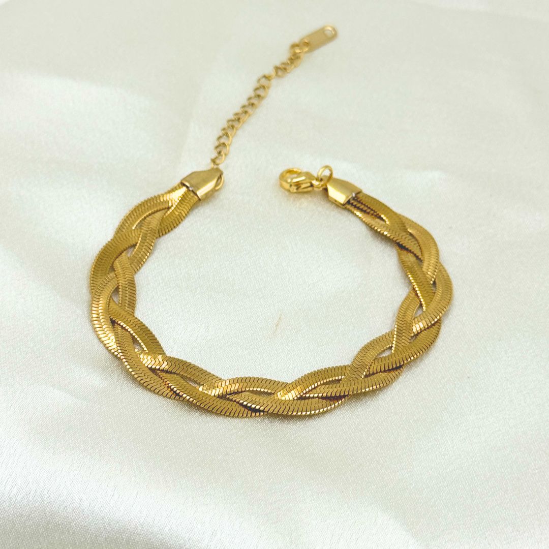 18KT Gold Plated Tri Twisted Silk Bracelet - Atulya Jewellers