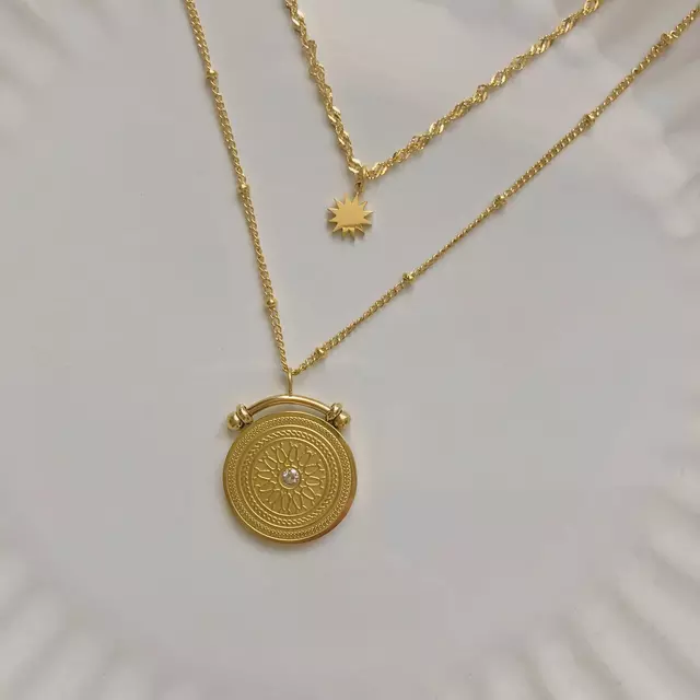 18KT Gold Plated Roman Compass Layered Necklace