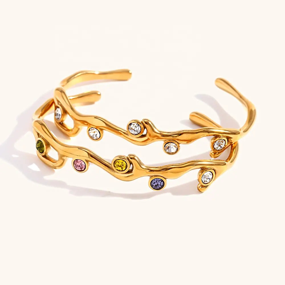 18KT Gold Plated Tree Branch CZ Cuff Bracelet - Atulya Jewellers