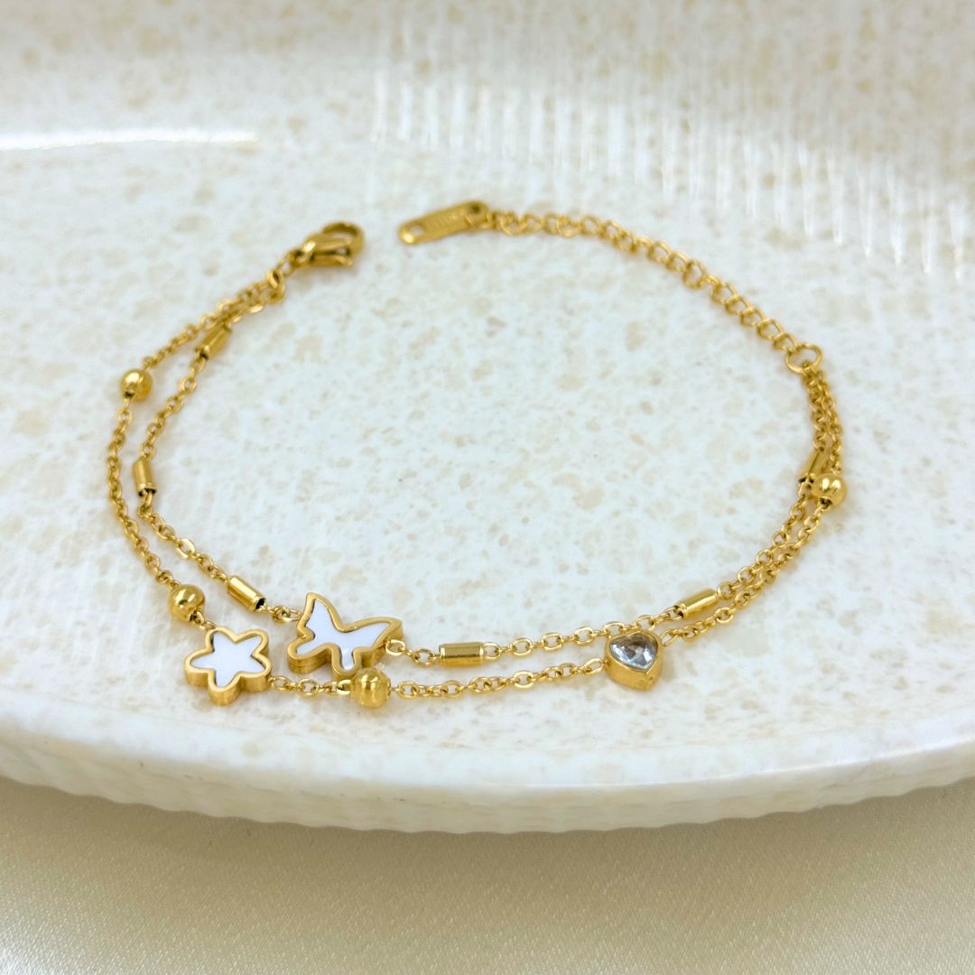 18KT Gold Plated Butterfly Star Layered Bracelet - Atulya Jewellers