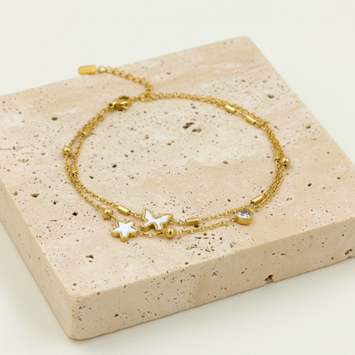 18KT Gold Plated Butterfly Star Layered Bracelet