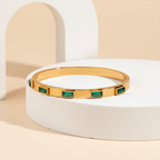 18KT Gold Plated Green Baguettes CZ Bangle