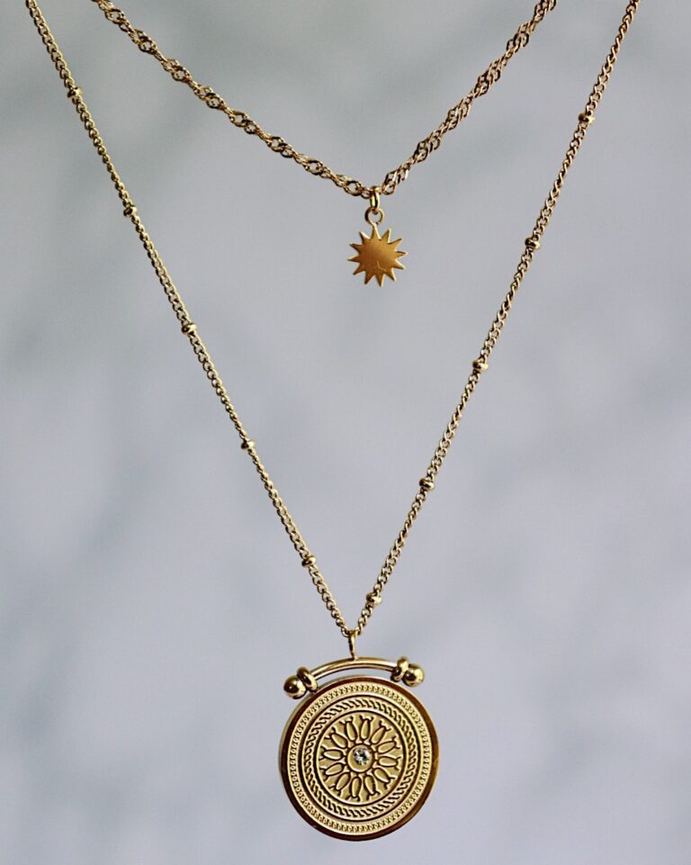 18KT Gold Plated Roman Compass Layered Necklace