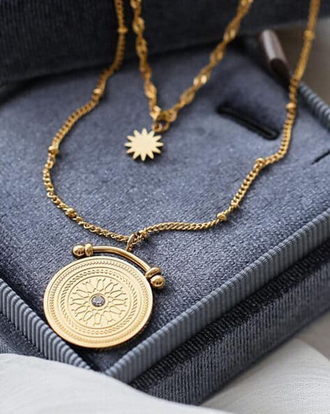 18KT Gold Plated Roman Compass Layered Necklace