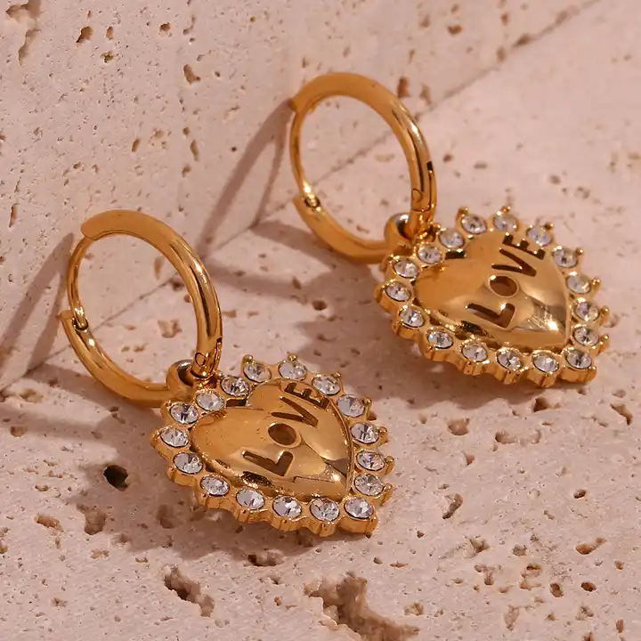 18KT Gold Plated Love CZ Earrings