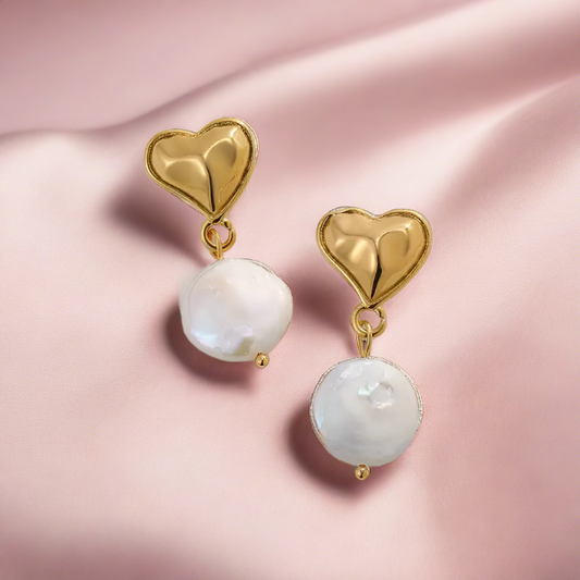 18KT Gold Plated Heart Pearl Earrings