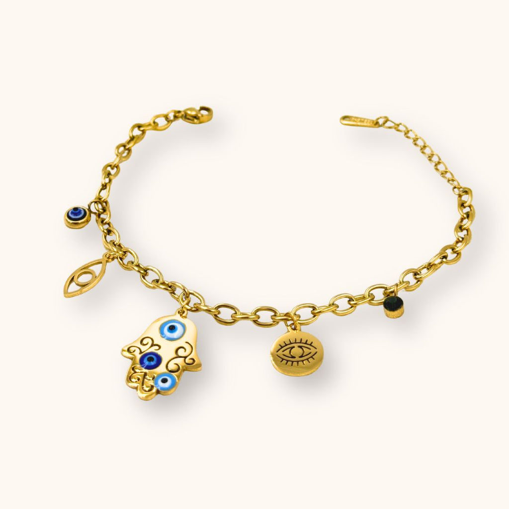 18KT Gold Plated Ojo Evil Eye Charm Bracelet - Atulya Jewellers