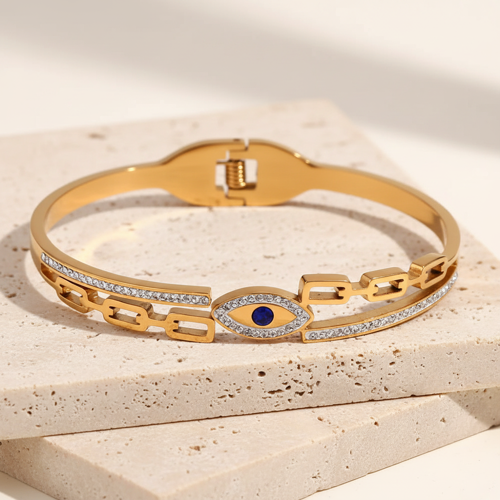 18KT Gold Plated Evana Evil Eye CZ Bangle