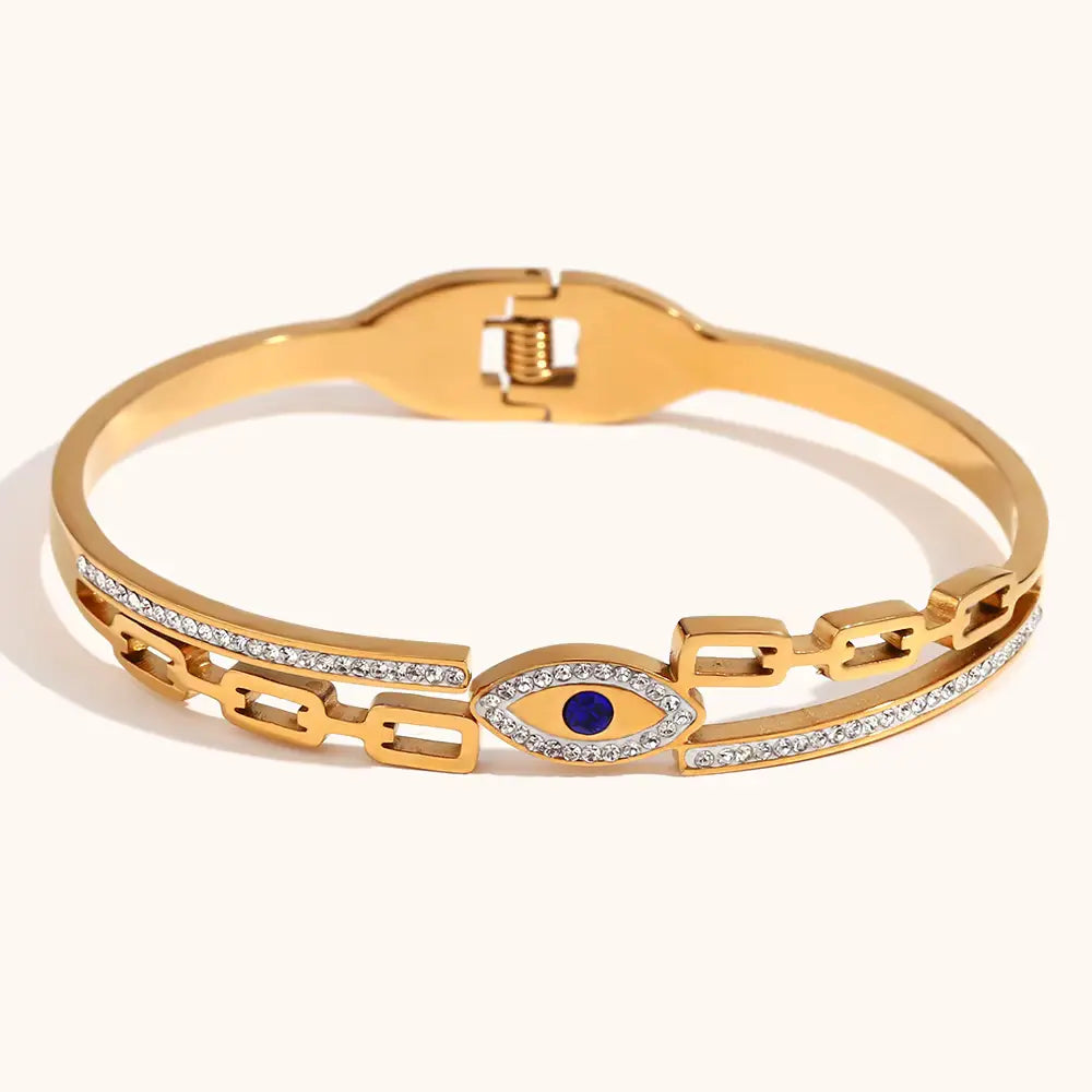 18KT Gold Plated Evana Evil Eye CZ Bangle - Atulya Jewellers