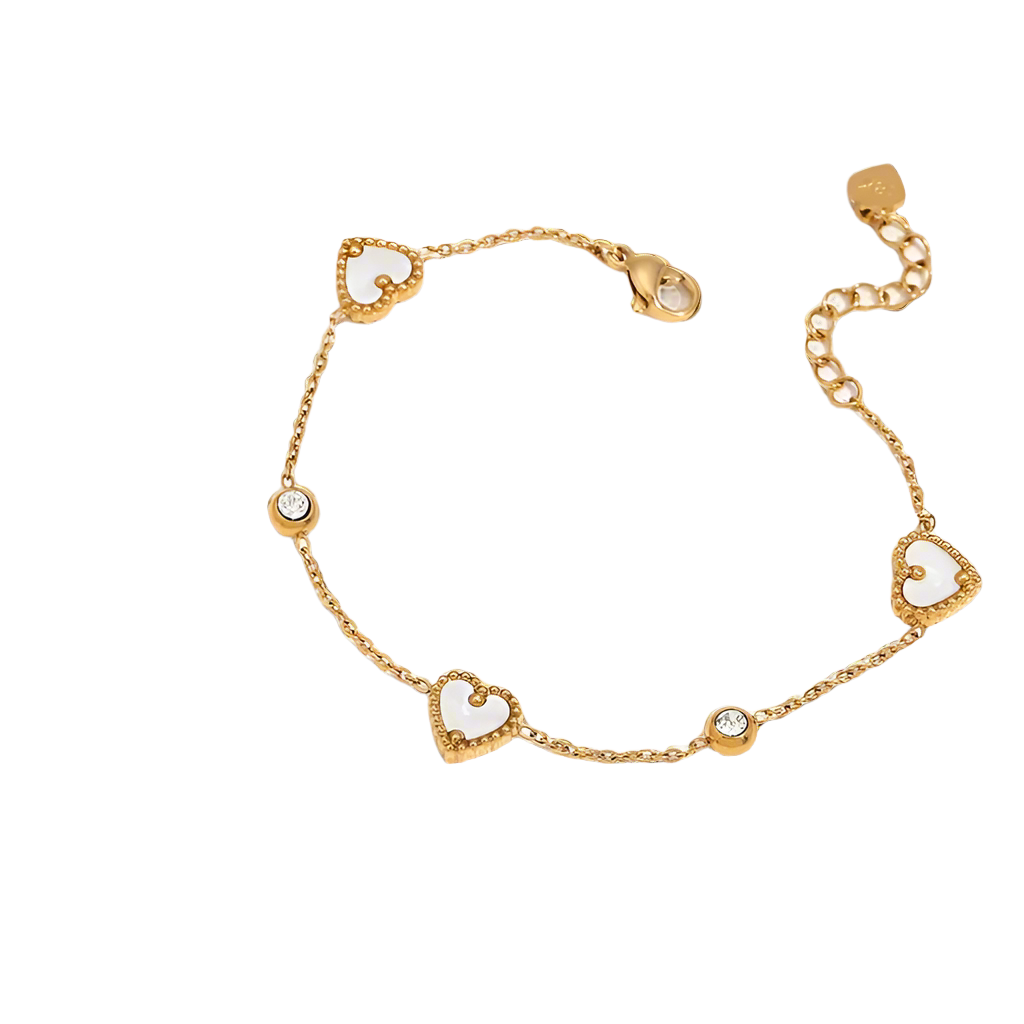 18KT Gold Plated Pearl Heart CZ Bracelet - Atulya Jewellers