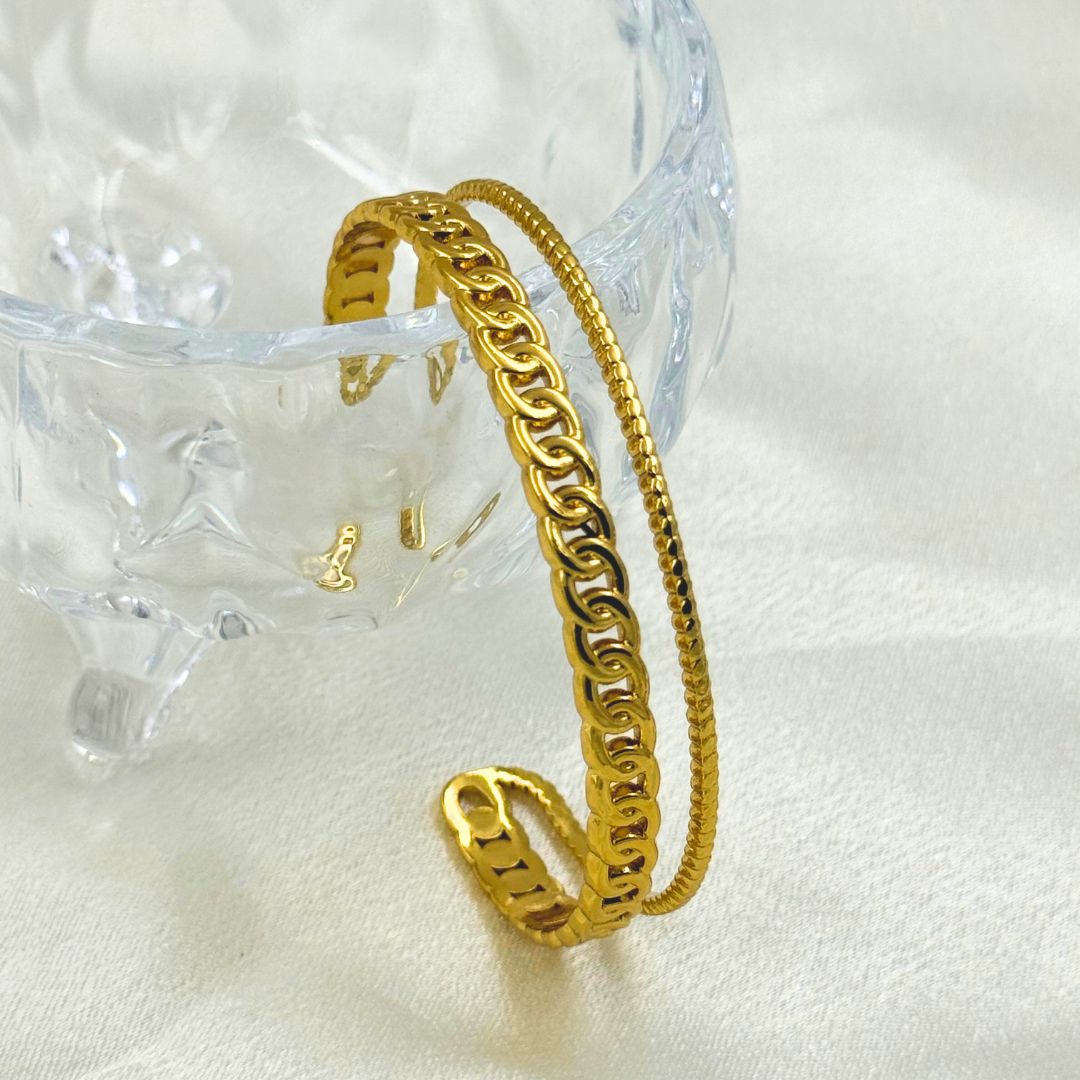 18KT Gold Plated Layered chain Cuff Bracelet