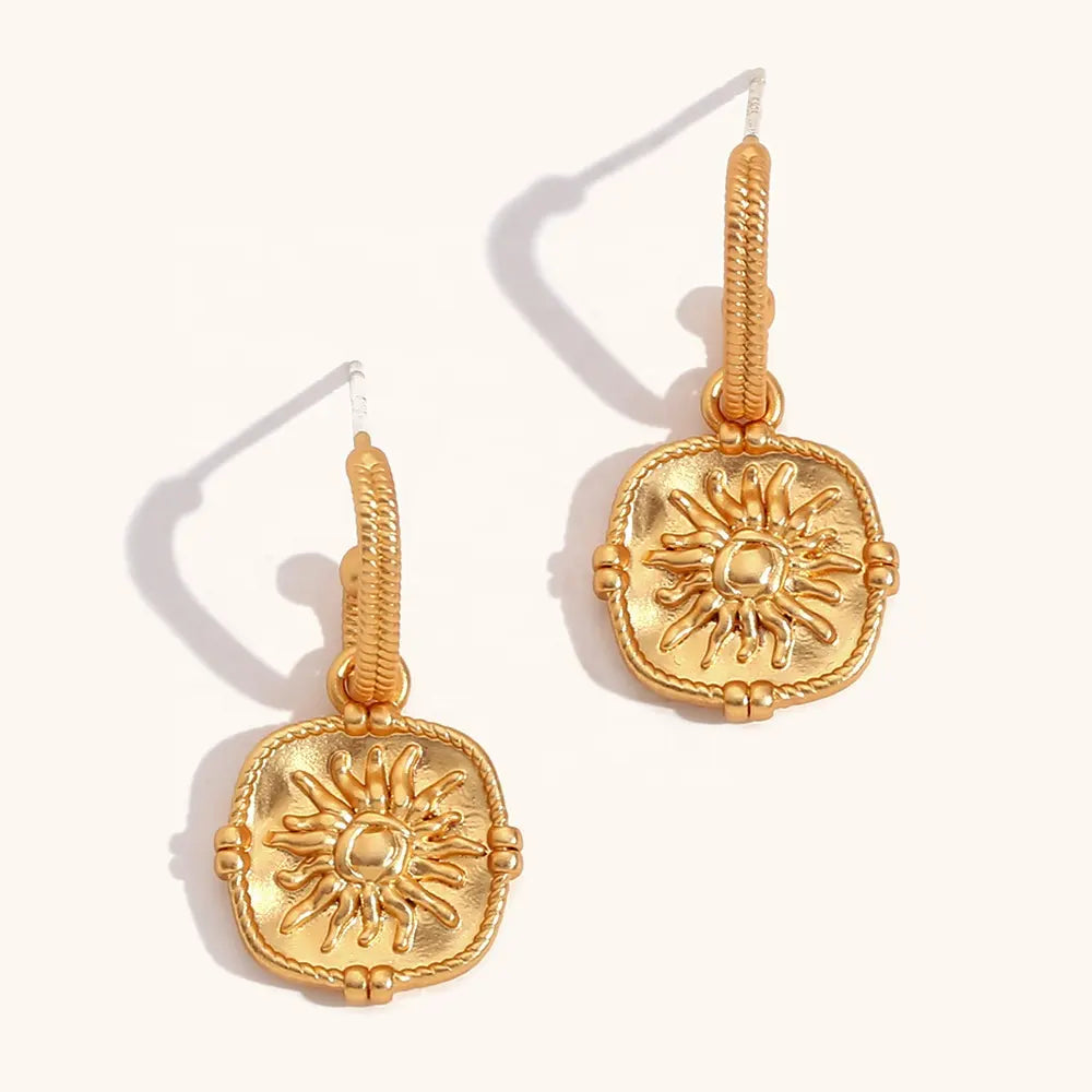 18KT Gold Plated Sun Dangle Earrings - Atulya Jewellers