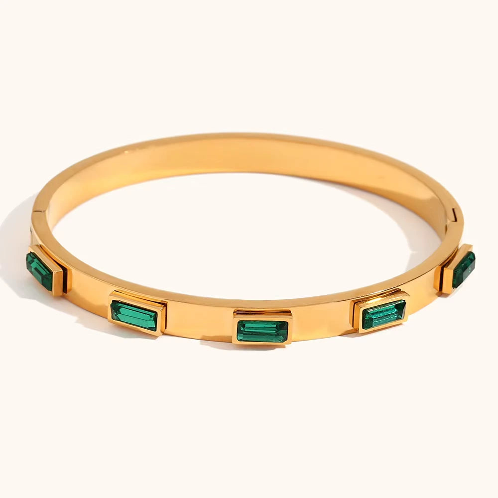 18KT Gold Plated Green Baguettes CZ Bangle - Atulya Jewellers