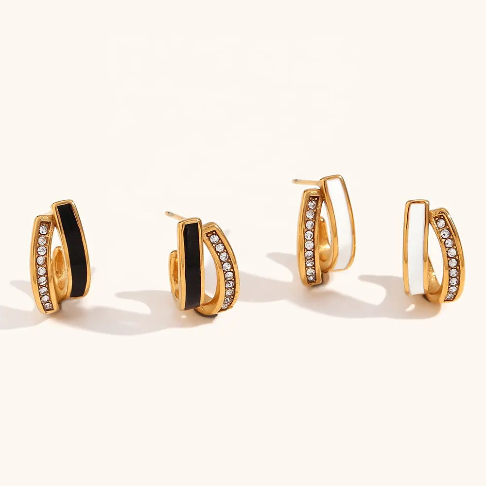 18KT Gold Plated J Enamel CZ Stud Earrings - Atulya Jewellers