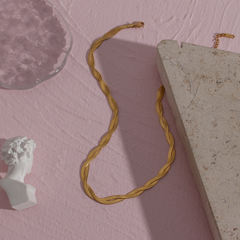 18KT Gold Plated Twisted Silk Necklace - Atulya Jewellers