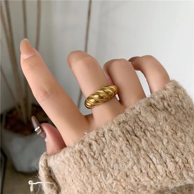 18KT Gold Plated Croissant Ring (Re-sizable) - Atulya Jewellers