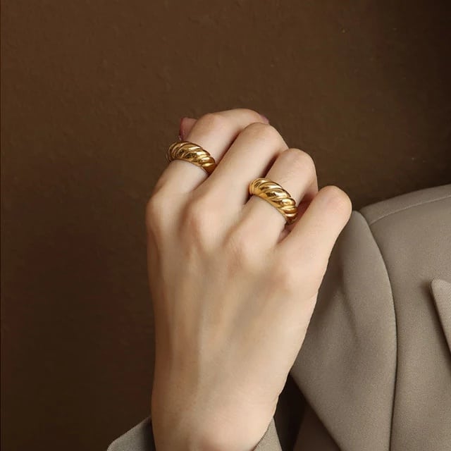 18KT Gold Plated Croissant Ring (Re-sizable) - Atulya Jewellers