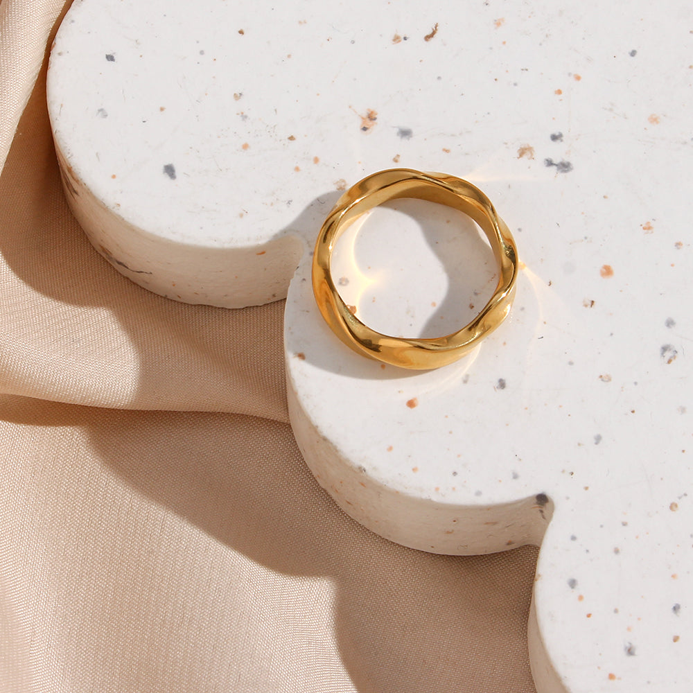 18KT Gold Plated Wave Band Ring - Atulya Jewellers