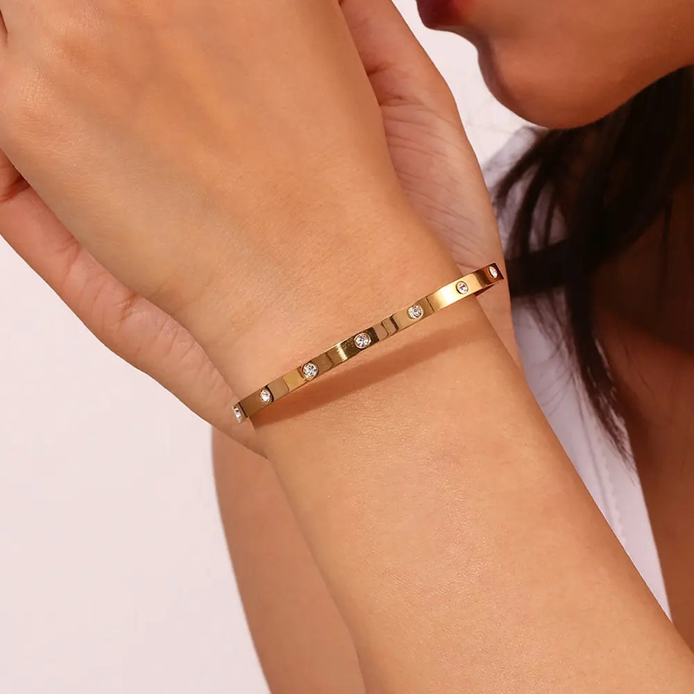 18KT Gold Plated Halo CZ Bangle - Atulya Jewellers