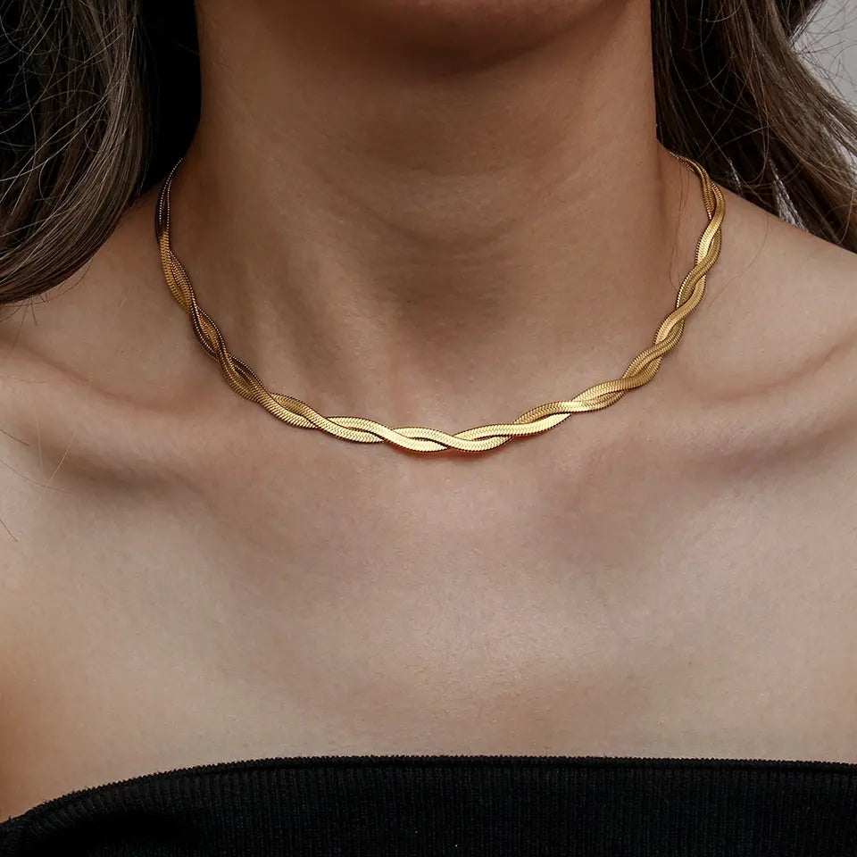 18KT Gold Plated Twisted Silk Necklace - Atulya Jewellers