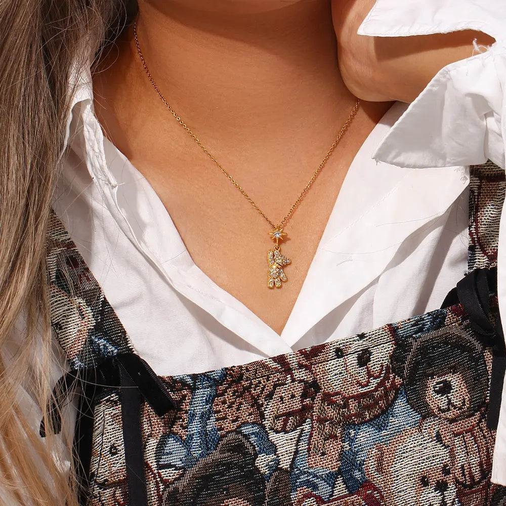 18KT Gold Plated Teddy CZ Necklace - Atulya Jewellers