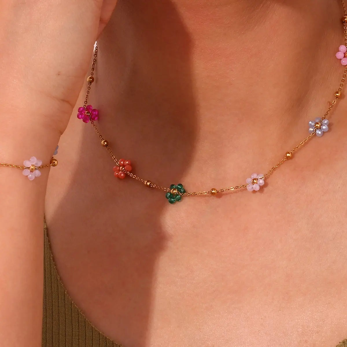 18KT Gold Plated Dainty Bloom Necklace - Atulya Jewellers