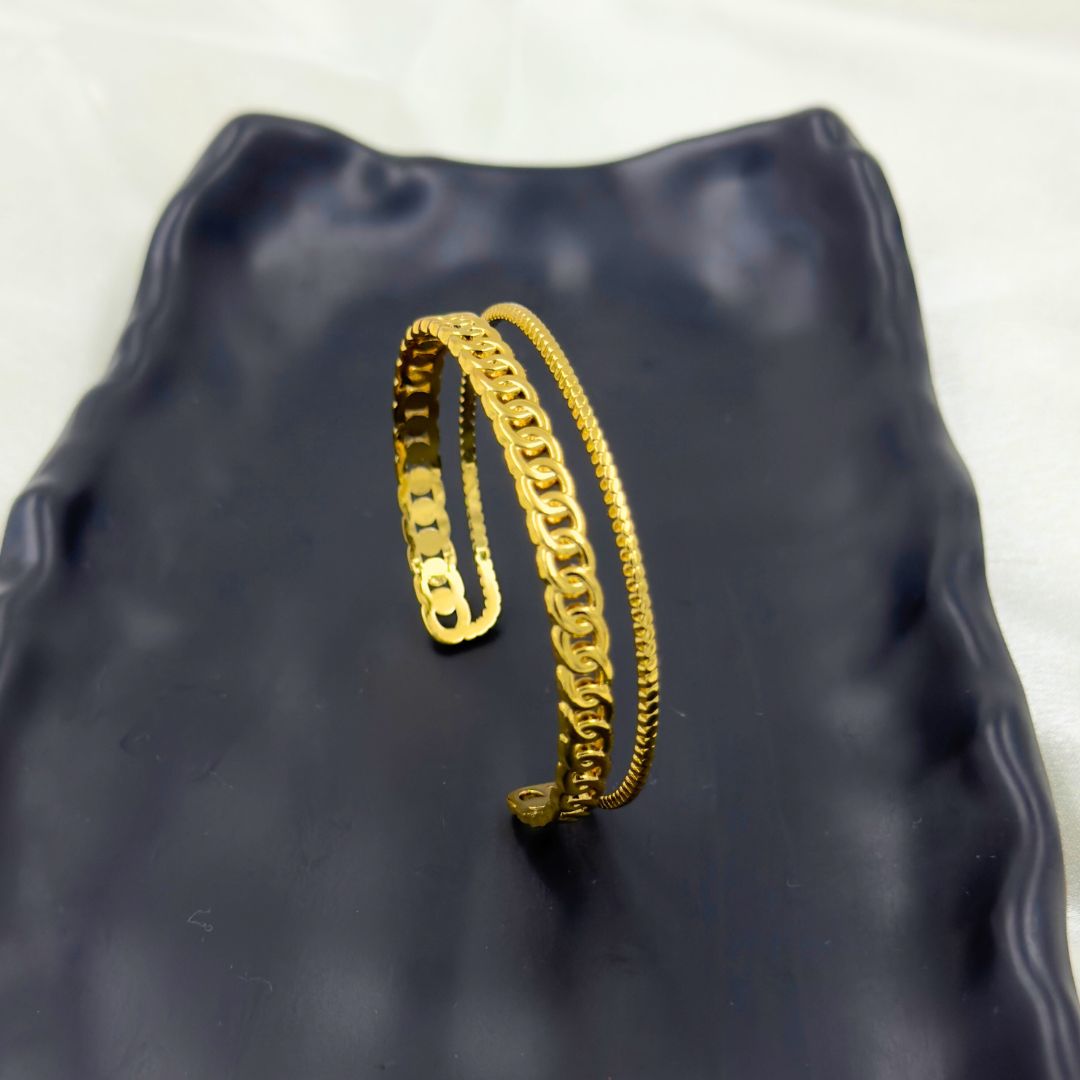 18KT Gold Plated Layered chain Cuff Bracelet