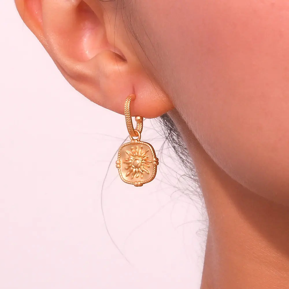 18KT Gold Plated Sun Dangle Earrings - Atulya Jewellers