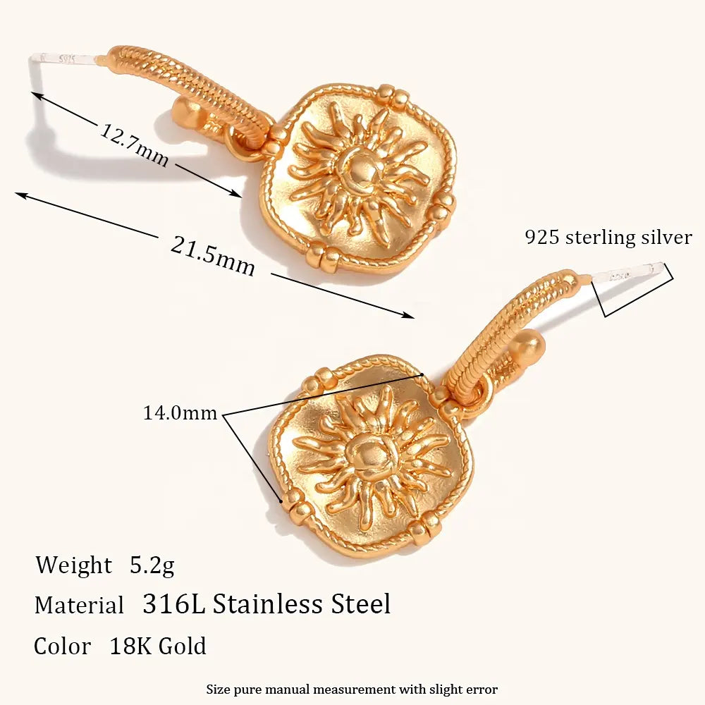 18KT Gold Plated Sun Dangle Earrings - Atulya Jewellers