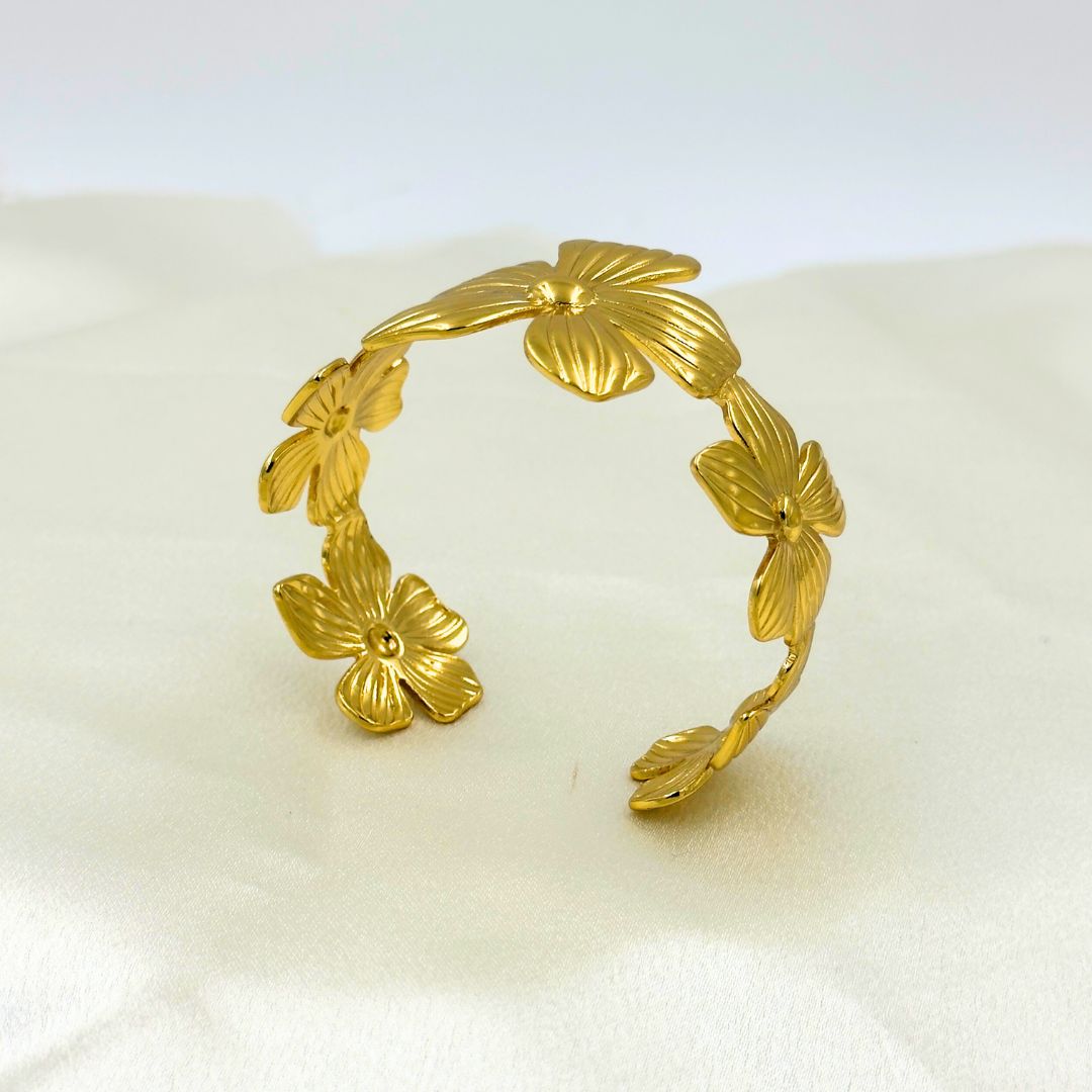18KT Gold Plated Floral Cuff Bracelet